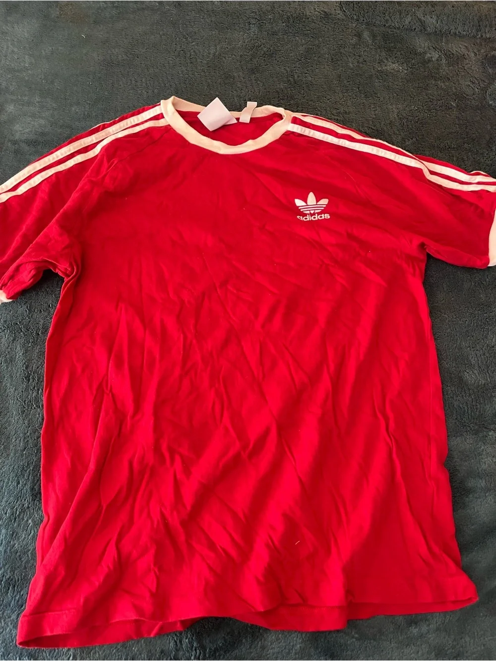 adidas Red Short Sleeve Trefoil Tee with White Stripes